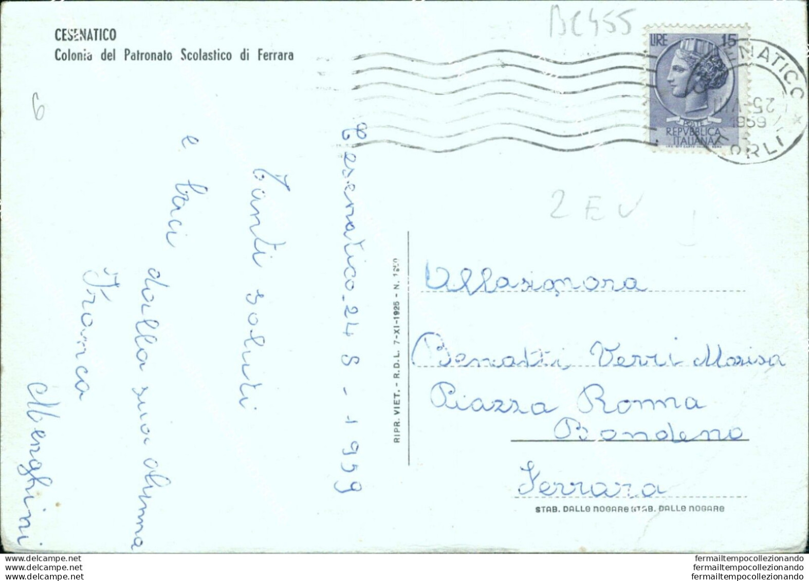 Bc455 Cartolina Cesenatico Colonia Del Patronato Scolastico Di Ferrara Forli' - Forlì