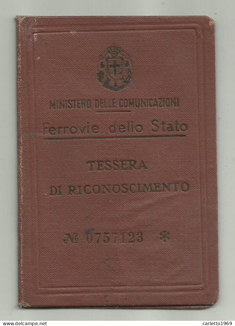 TESSERA DI RICONOSCIMENTO FERROVIE DELLO STATO 1936 FIRENZE - Cartes De Membre