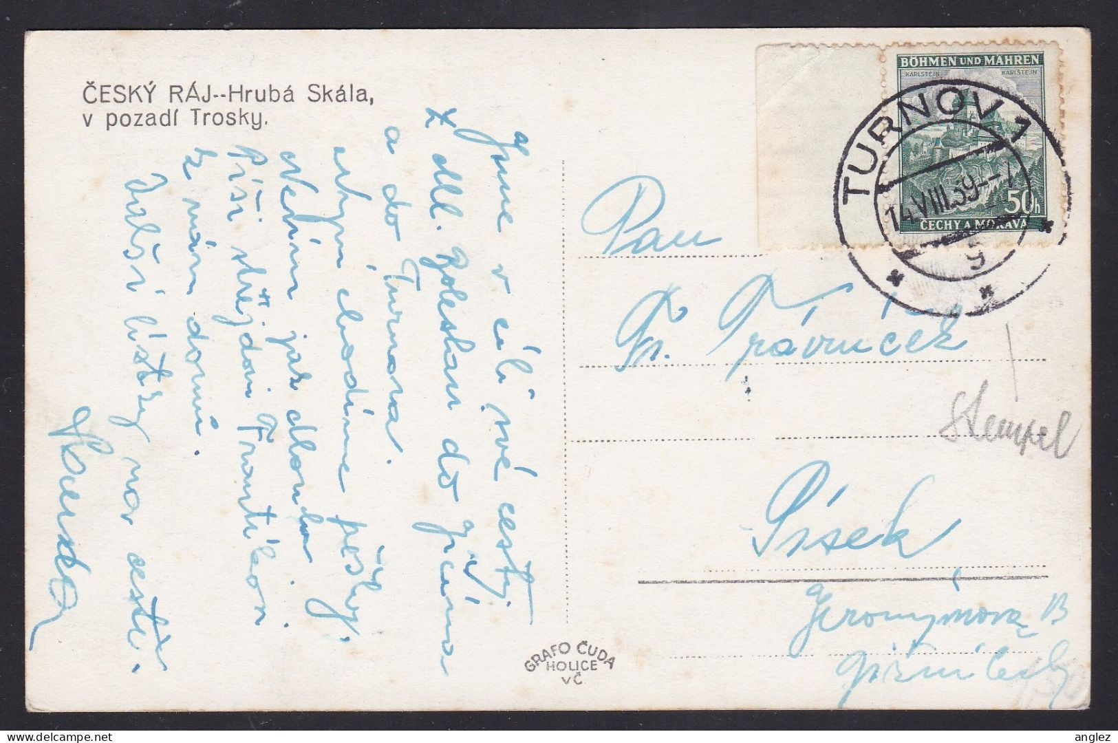 Czechia / Bohemia & Moravia - RPPC Cesky Raj Posted 1939 Turnov To Pisek - Czech Republic