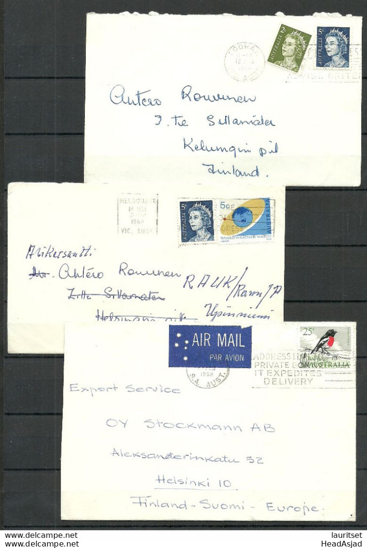 AUSTRALIA 1968 - 3 Covers To Finland O Toorak Etc. With Advertising Cachets - Lettres & Documents