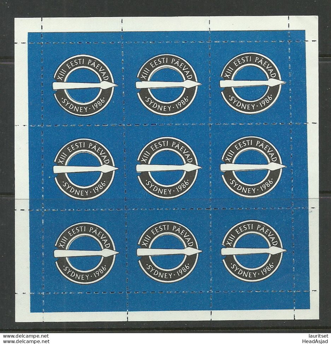 Estland Estonia In Exile 1986 ESTO Australia Sydney Complete Sheet Of 9 MNH - Estland