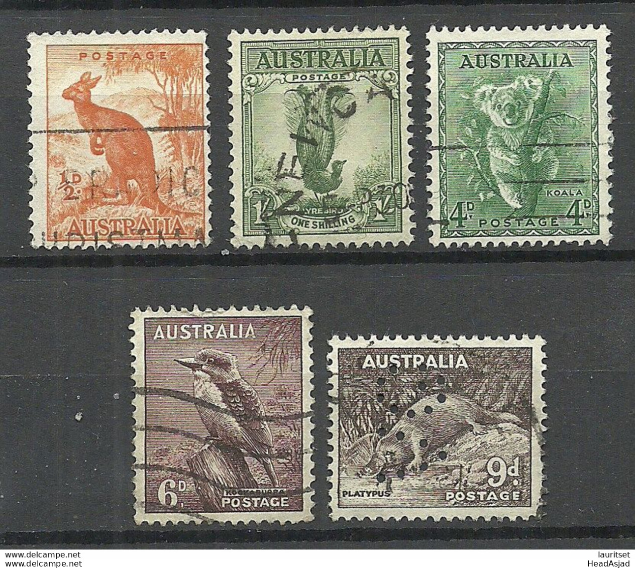 Australia Birds & Animals, 5 Stamps, O Incl. Perfin - Andere & Zonder Classificatie