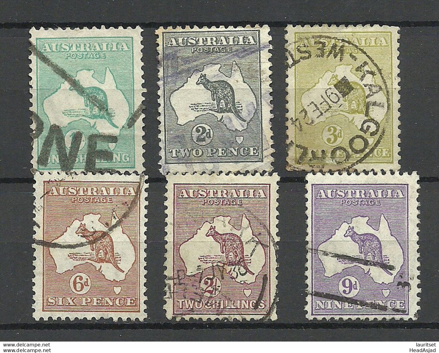 Australia 1913 - 1932, Kangaroo, 6 Old Stamps, O - Used Stamps