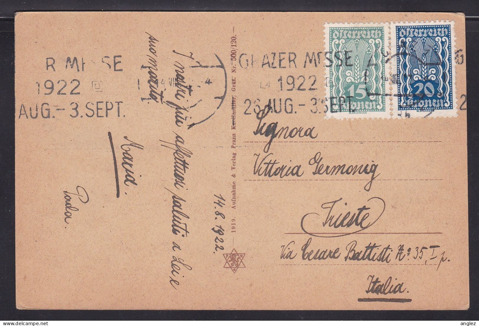 Austria - Graz Schlossberg Liesi Posted 1922 To Trieste - Graz