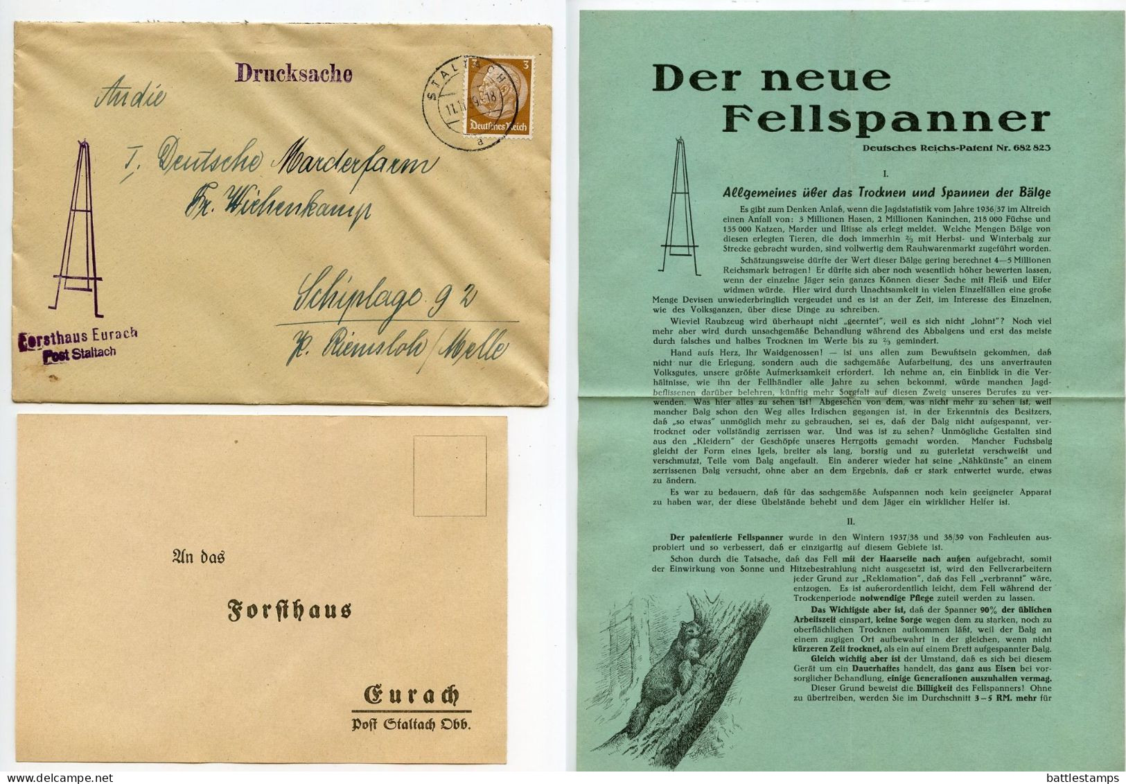 Germany 1939 Cover W/ Advert. & Reply Card; Staltach - Forsthaus Eurach To Schiplage; 3pf. Hindenburg - Lettres & Documents