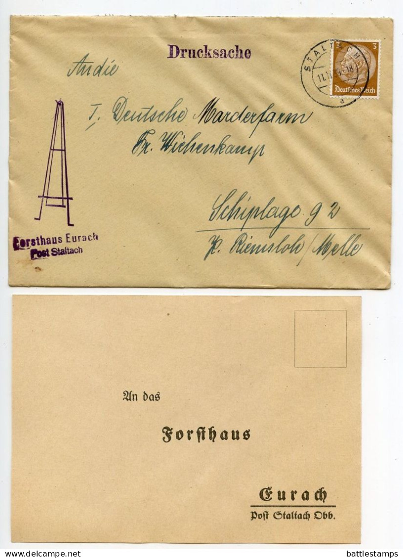 Germany 1939 Cover W/ Advert. & Reply Card; Staltach - Forsthaus Eurach To Schiplage; 3pf. Hindenburg - Briefe U. Dokumente