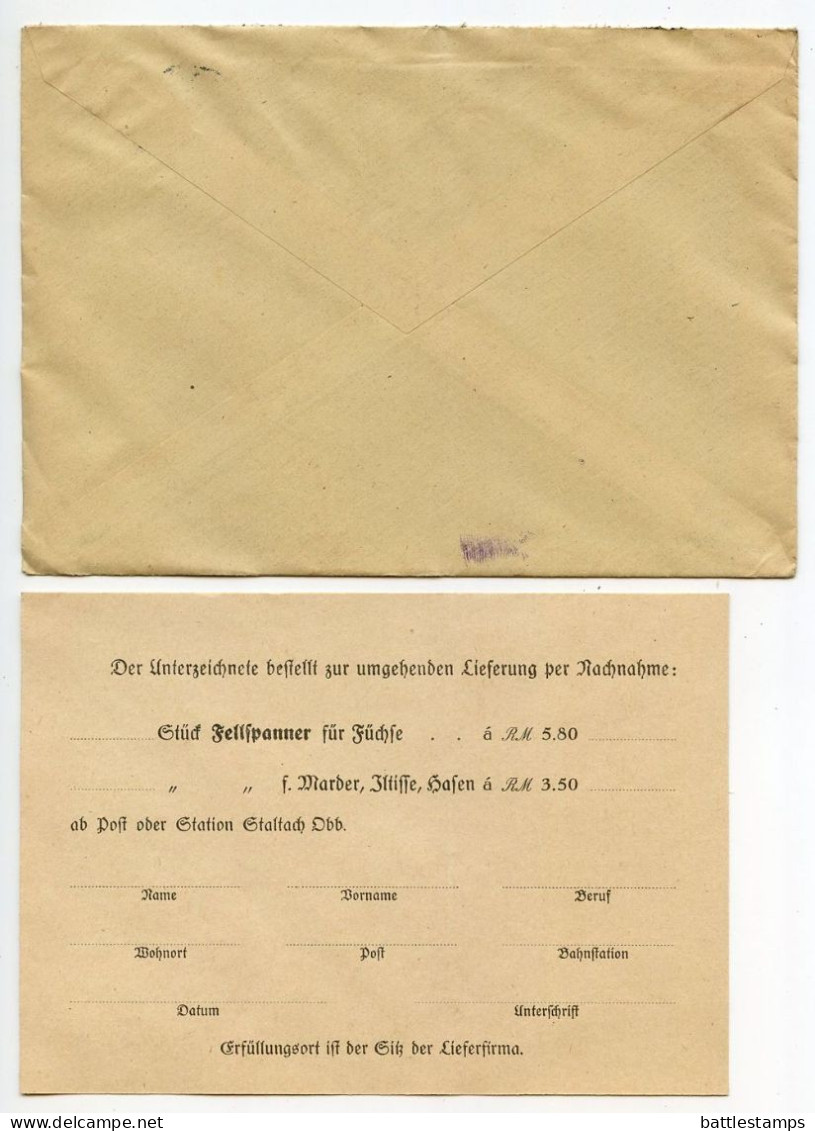 Germany 1939 Cover W/ Advert. & Reply Card; Staltach - Forsthaus Eurach To Schiplage; 3pf. Hindenburg - Covers & Documents