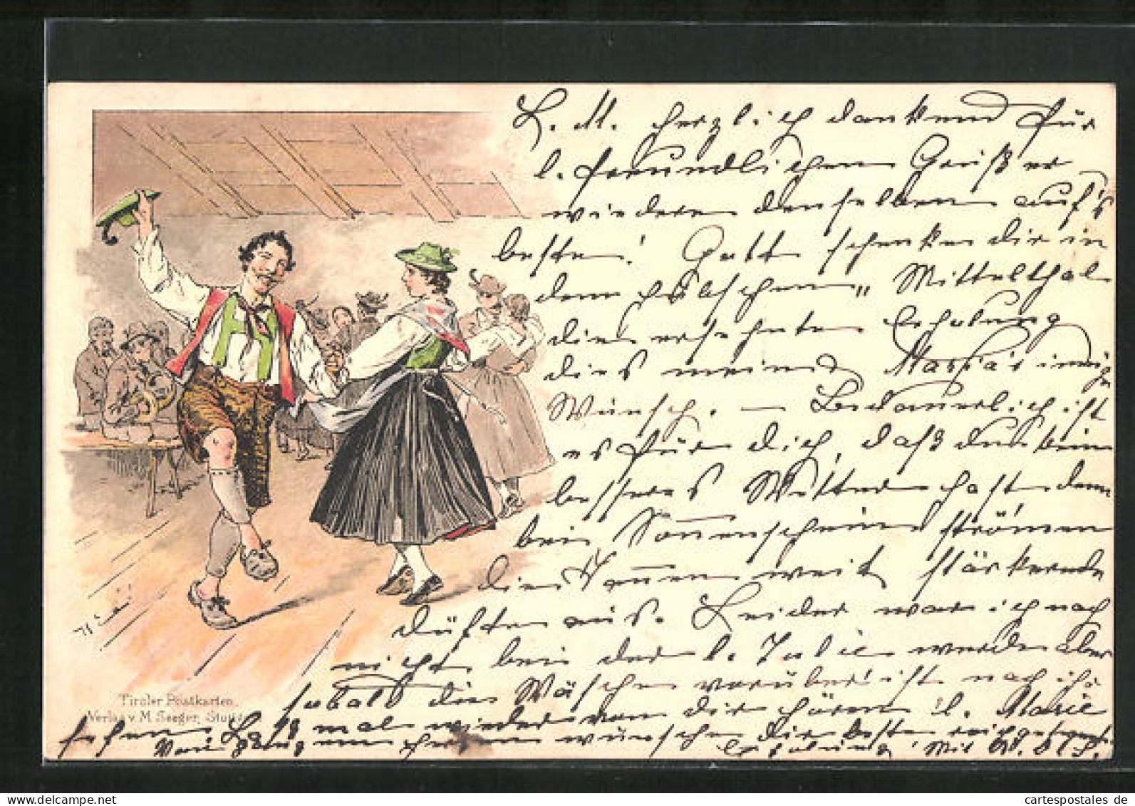 Lithographie Tiroler Paar Beim Tanz  - Zonder Classificatie