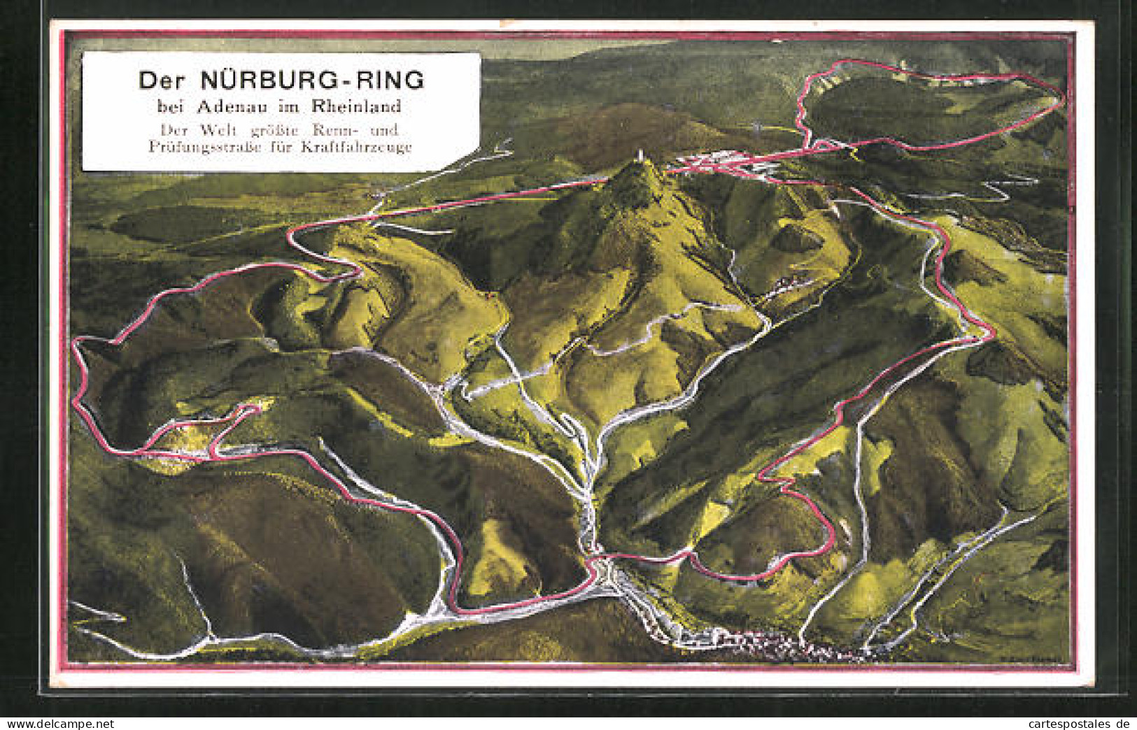 Künstler-AK Adenau /Rheinland, Nürburg-Ring, Panorama Mit Rennstrecke  - Altri & Non Classificati