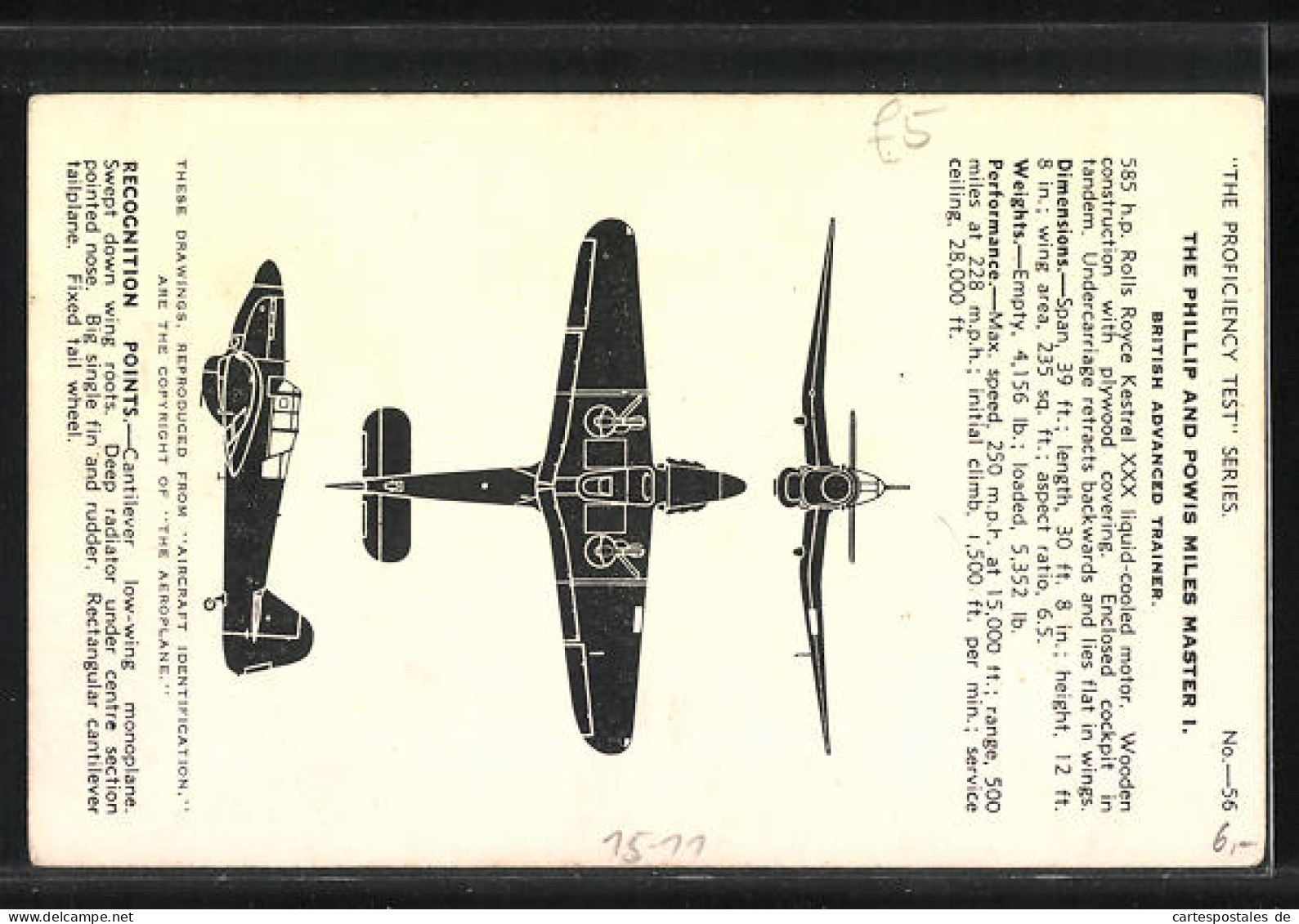 AK London, Valentine & Sons Ltd. Dundee & London, The Phillip And Powis Miles Master I., Flugzeug  - 1939-1945: 2de Wereldoorlog