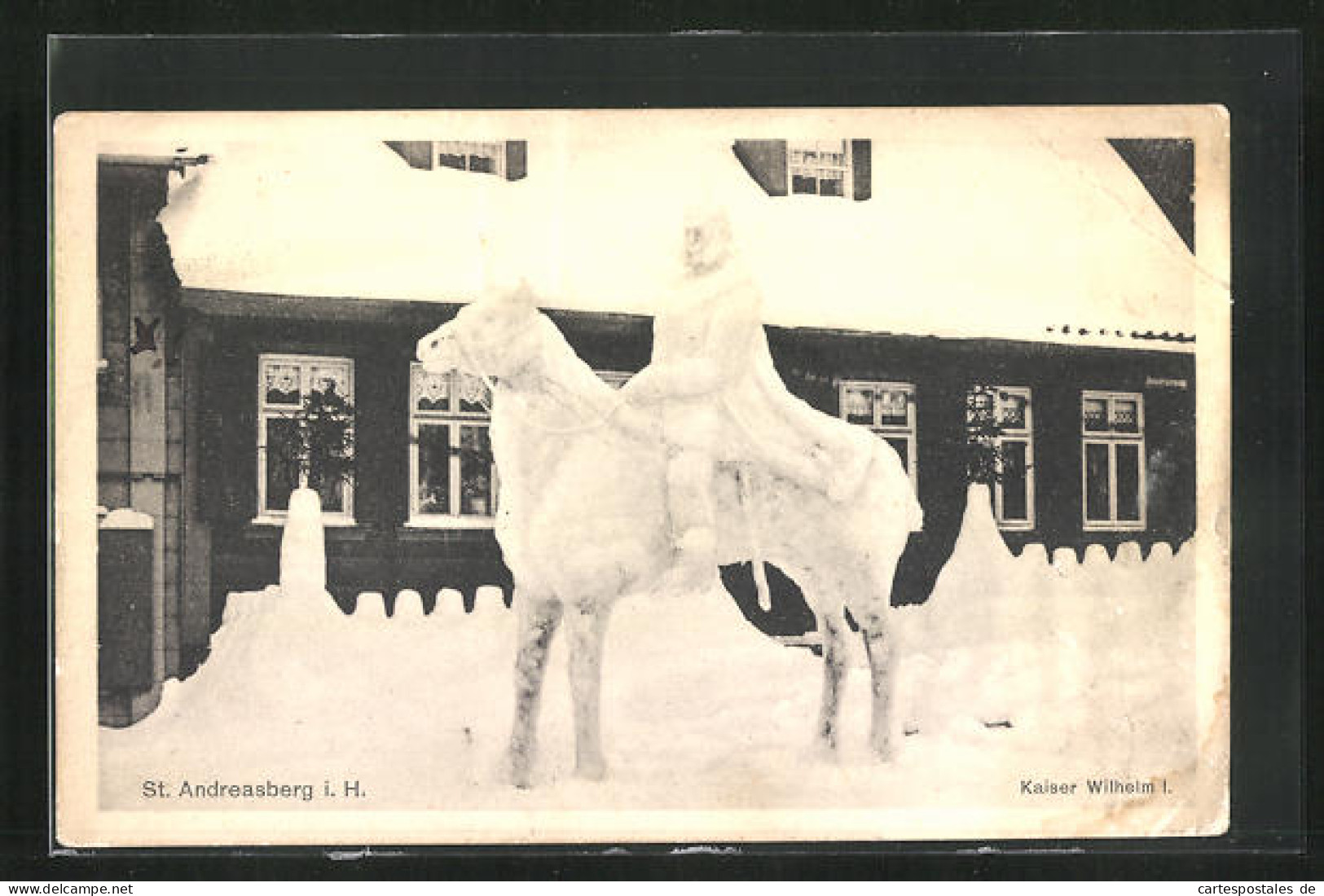 AK St. Andreasberg I. H., Kaiser Wilhelm I., Eisplastik  - Skulpturen