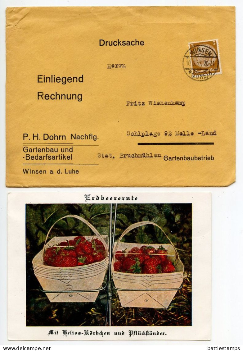 Germany 1937 Cover W/ Advert. & Strawberries Postcard; Winsen (Luhe) - P.H. Dohrn Nachflg., Gartenbau Und Bedarfsartikel - Covers & Documents