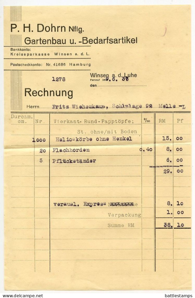 Germany 1937 Cover W/ Advert. & Strawberries Postcard; Winsen (Luhe) - P.H. Dohrn Nachflg., Gartenbau Und Bedarfsartikel - Briefe U. Dokumente