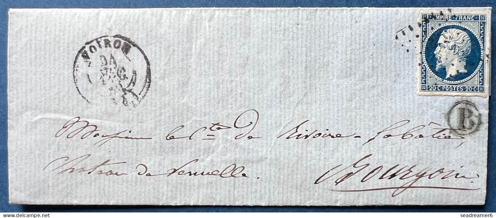 Lettre De LA BUISSE Boite Rurale " B " Identifiée Napoleon N°14A 20c Bleu Fonçé Obl PC 3671 + Càd T15 De VOIRON TTB - 1853-1860 Napoléon III
