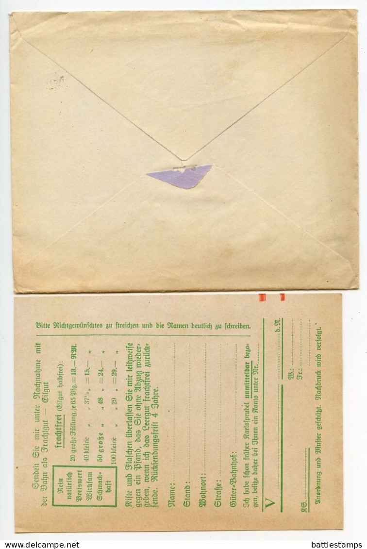 Germany 1936 Cover W/ Advert & Reply Card; Biskirchen (Lahn) - Karl Broll, Heilquelle Karlssprudel; 3pf. Hindenburg - Covers & Documents