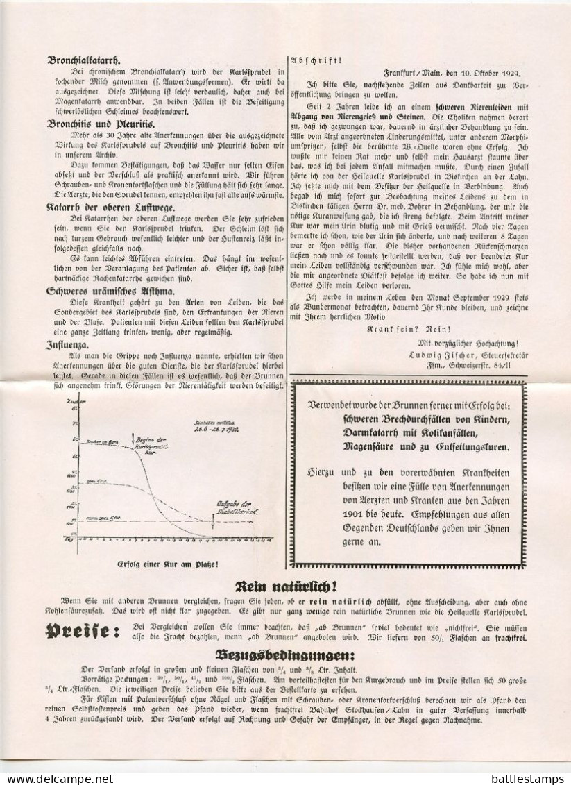 Germany 1936 Cover w/ Advert & Reply Card; Biskirchen (Lahn) - Karl Broll, Heilquelle Karlssprudel; 3pf. Hindenburg