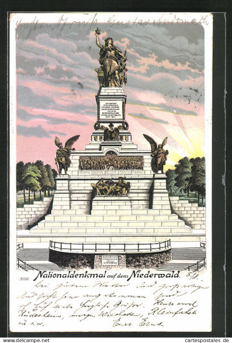 Lithographie Niederwald, Nationaldenkmal Im Abendrot  - Other & Unclassified