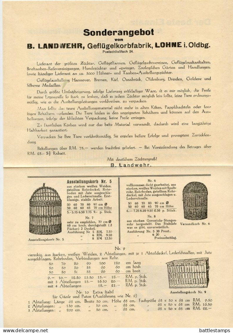 Germany 1936 Cover W/ Advertisement; Lohne (Oldenburg) - B. Landwehr, Geflügelkorbfabrik; 3pf. Hindenburg - Lettres & Documents