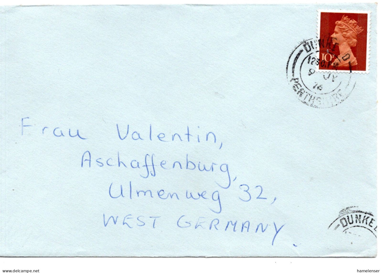 78848 - Grossbritannien - 1976 - 10p Machin Zweifarbig EF A Bf DUNKELD -> Westdeutschland - Lettres & Documents
