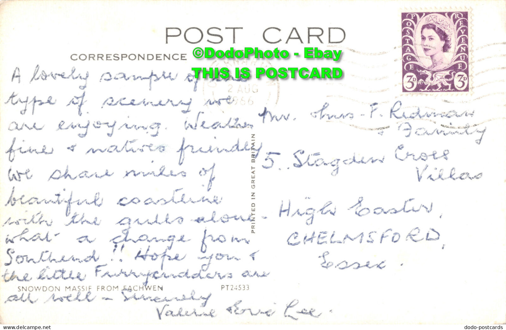 R413666 Snowdon Massif From Fachwen. Postcard. 1966 - World