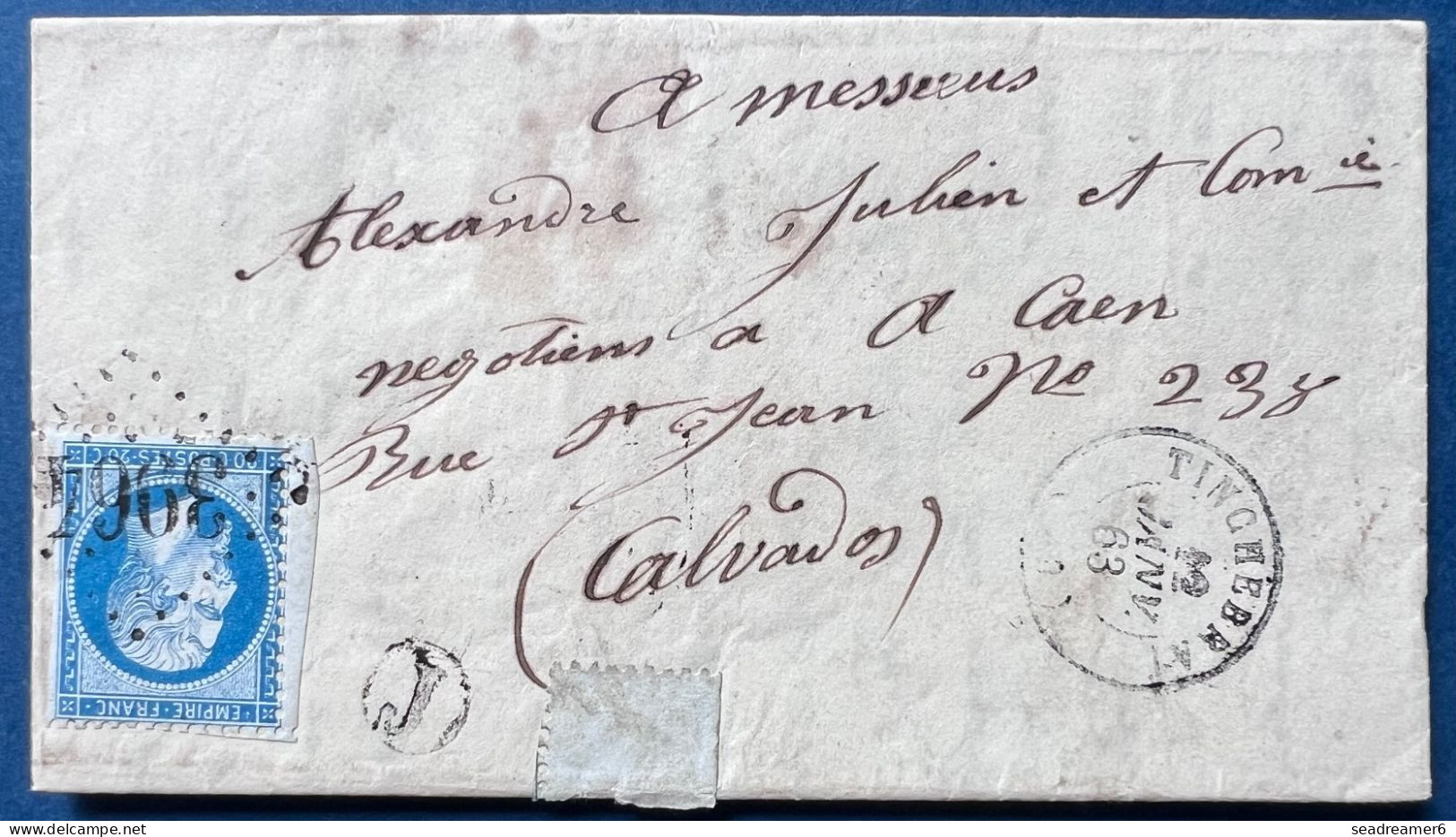 Lettre De ST JEAN DES BOIS Boite Rurale " J " Identifiée Napoleon N°22 20c Bleu Obl GC 3964 + Càd T15 De TINCHEBRAI TTB - 1862 Napoléon III.