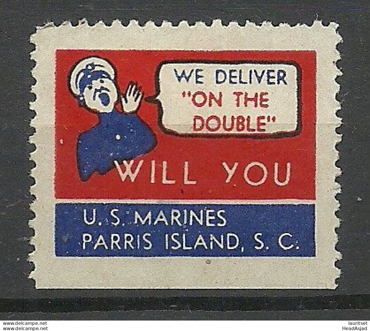 USA U. S. Marines Parris Island Military Vignette Advertising Poster Stamp * - Erinnofilie