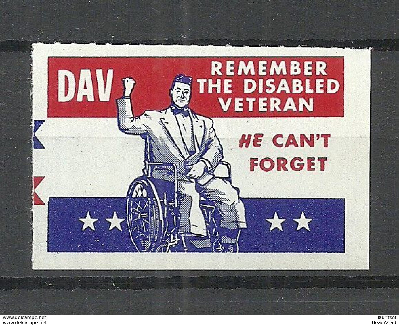 USA For Disabled War Veterans Charity Vignette Propaganda Poster Stamp MNH - Erinofilia