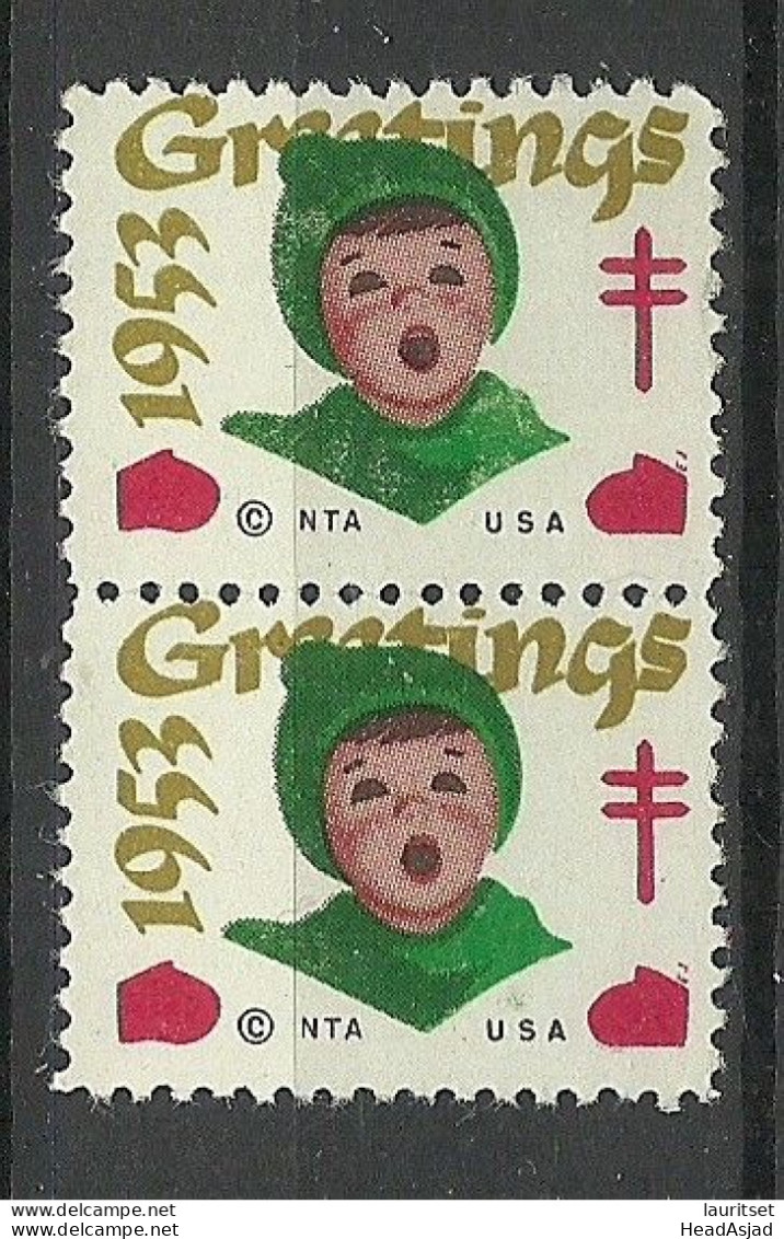 USA 1953 Christmas Noel Weihnachten Vignette Poster Stamp As Pair (*) - Weihnachten