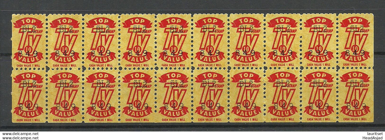 USA Vignettes Cash Value 1 Mill Profit Stamp TV As 20-block MNH - Non Classés