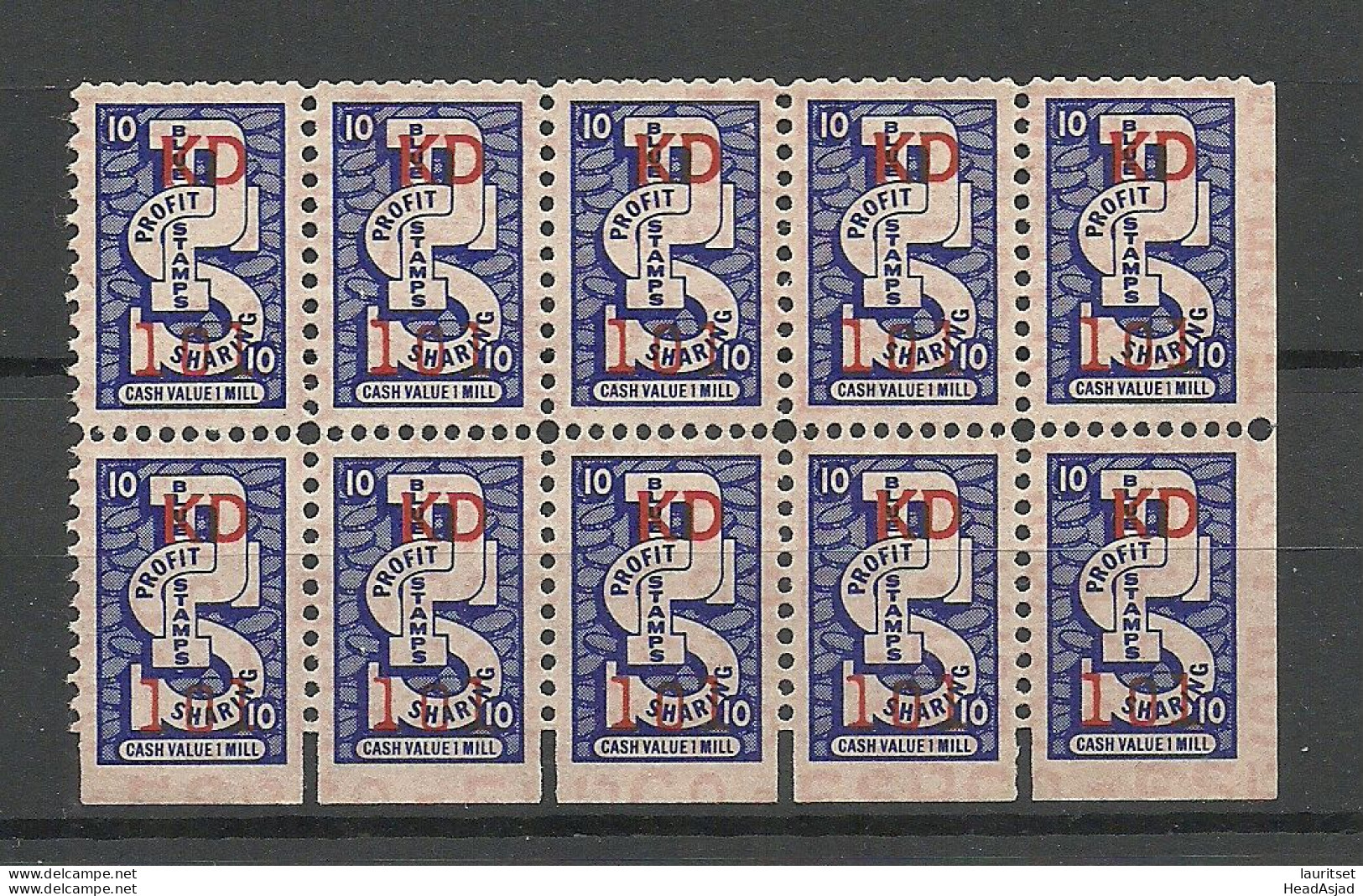 USA Vignettes Profit Sharing Stamps Cash Value 1 Mill As 10-block MNH - Non Classificati