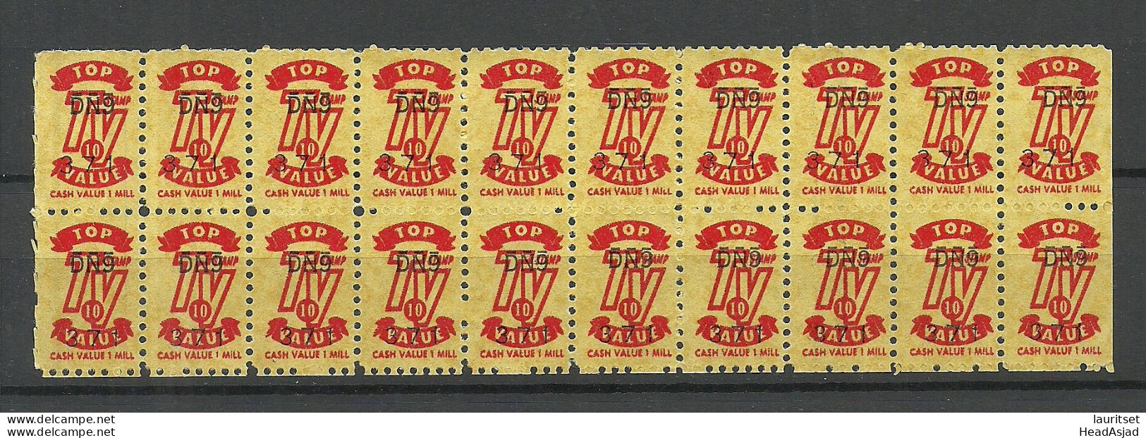 USA Vignettes Cash Value 1 Mill Profit Stamp TV As 20-block MNH - Unclassified