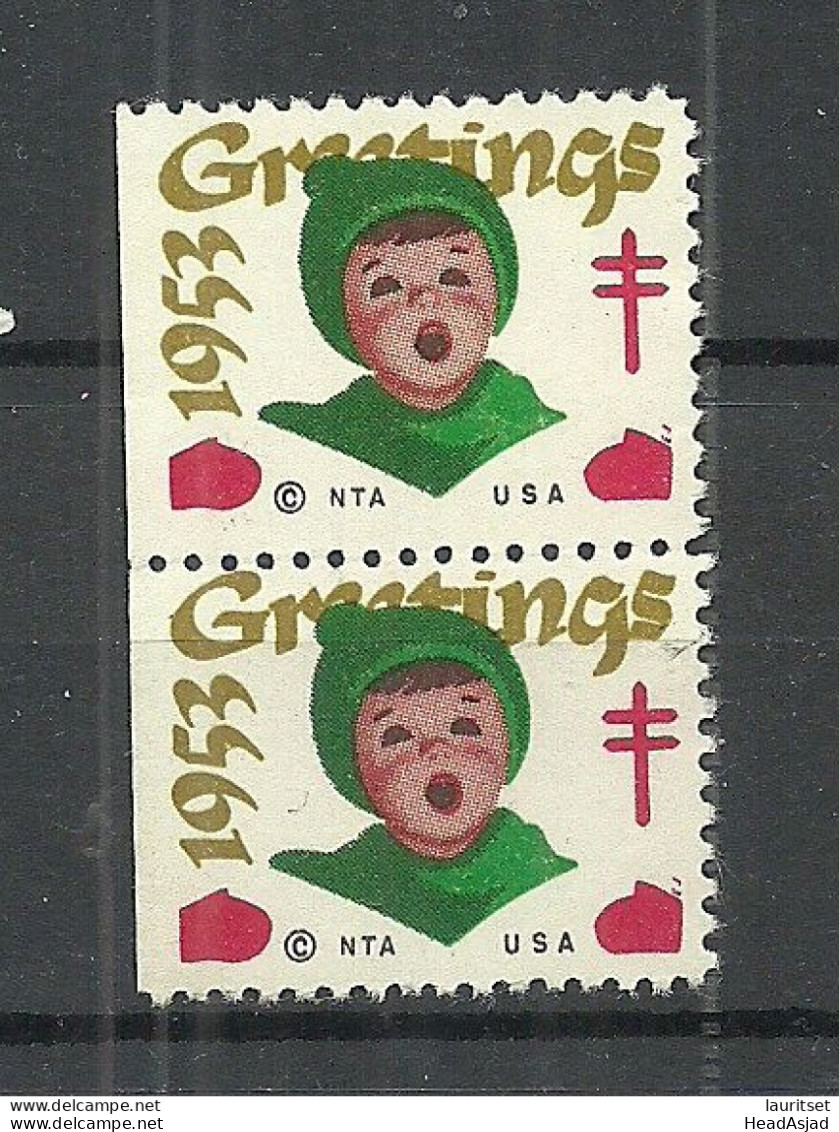 USA 1953 Christmas Noel Weihnachten Vignette Poster Stamp As Pair (*) - Noël