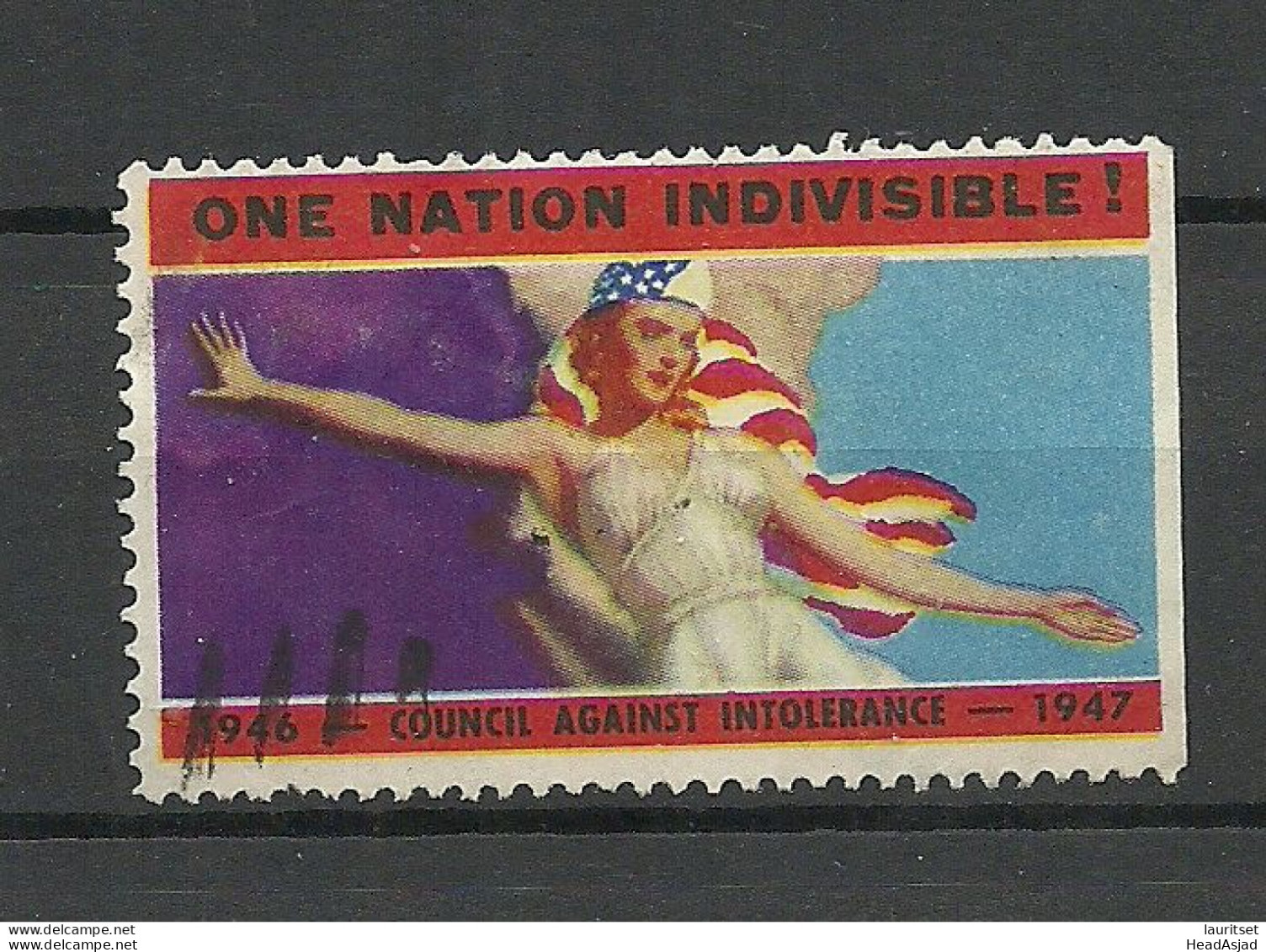 USA 1946-1947 Patriotic Vignette Council Against Intolerance (*) NB! Defect - Thinned Place! - Cinderellas