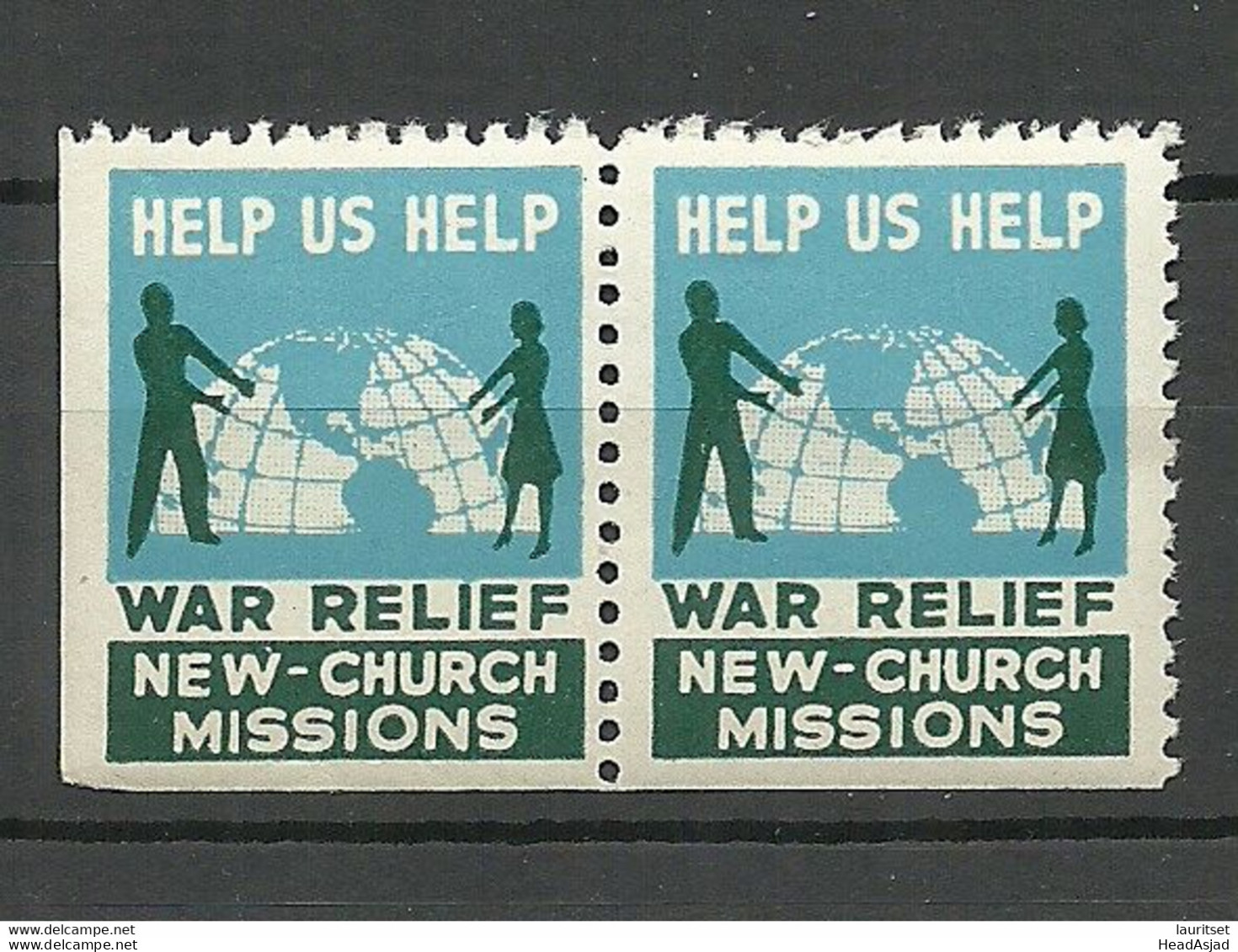 USA War Relief New-Church Missions Charity Vignette As Pair MNH - Sonstige & Ohne Zuordnung