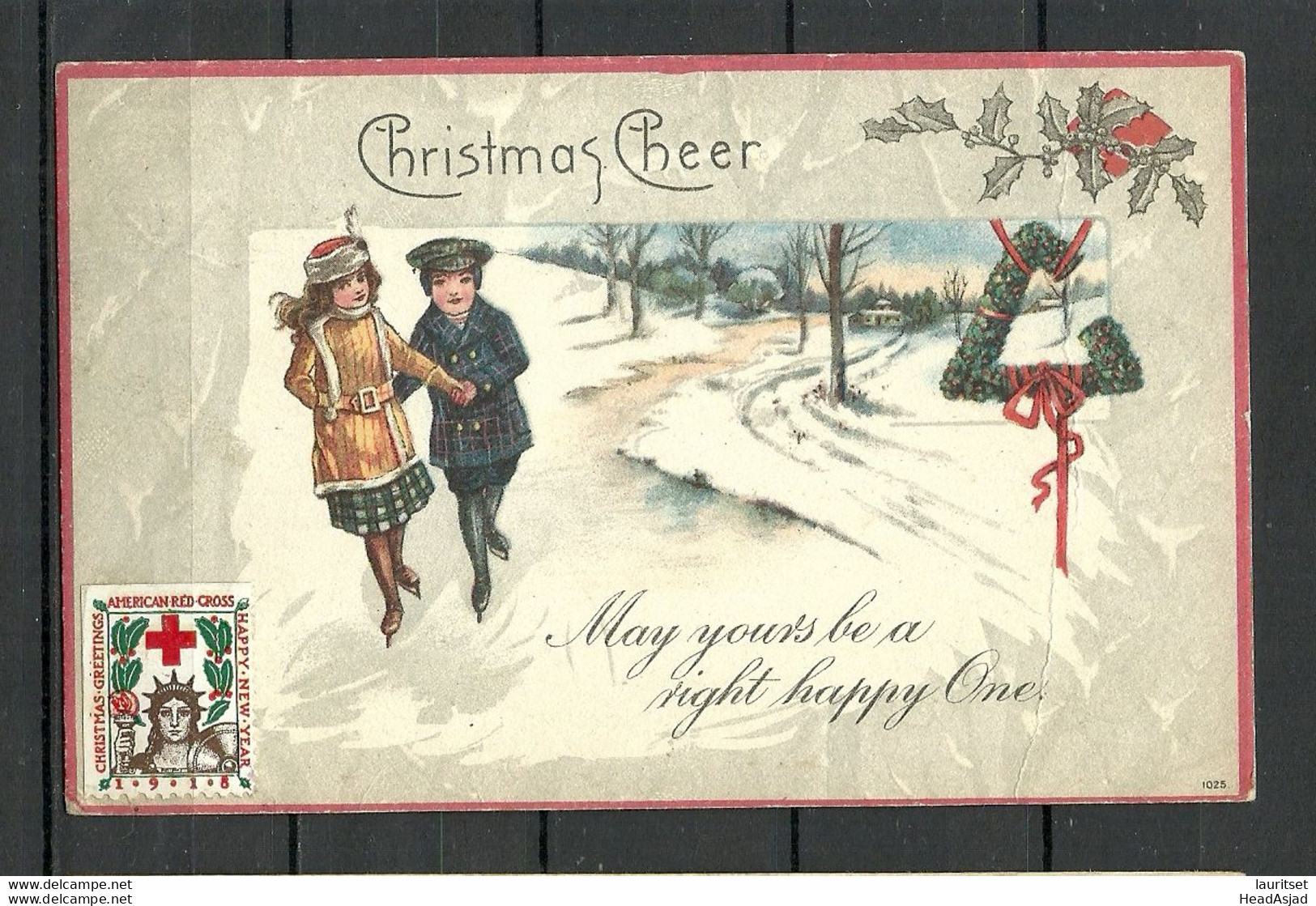 USA 1920ies Red Cross Rotes Kreuz Vignette On Christmas Greetings Weihnachten Post Card - Autres & Non Classés