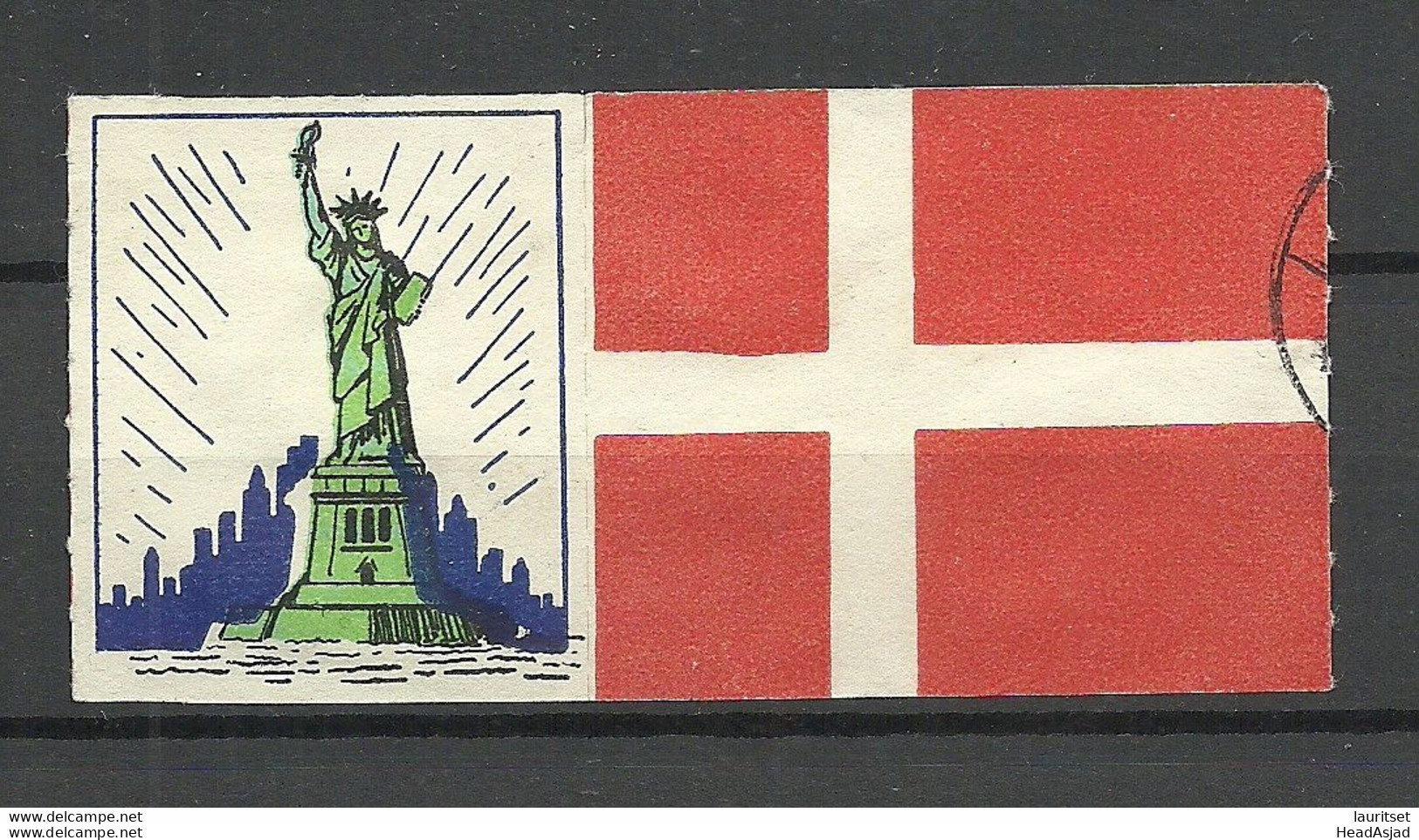 Denmark Vignette Relations With USA Flag Statue Of Liberty O - Autres & Non Classés