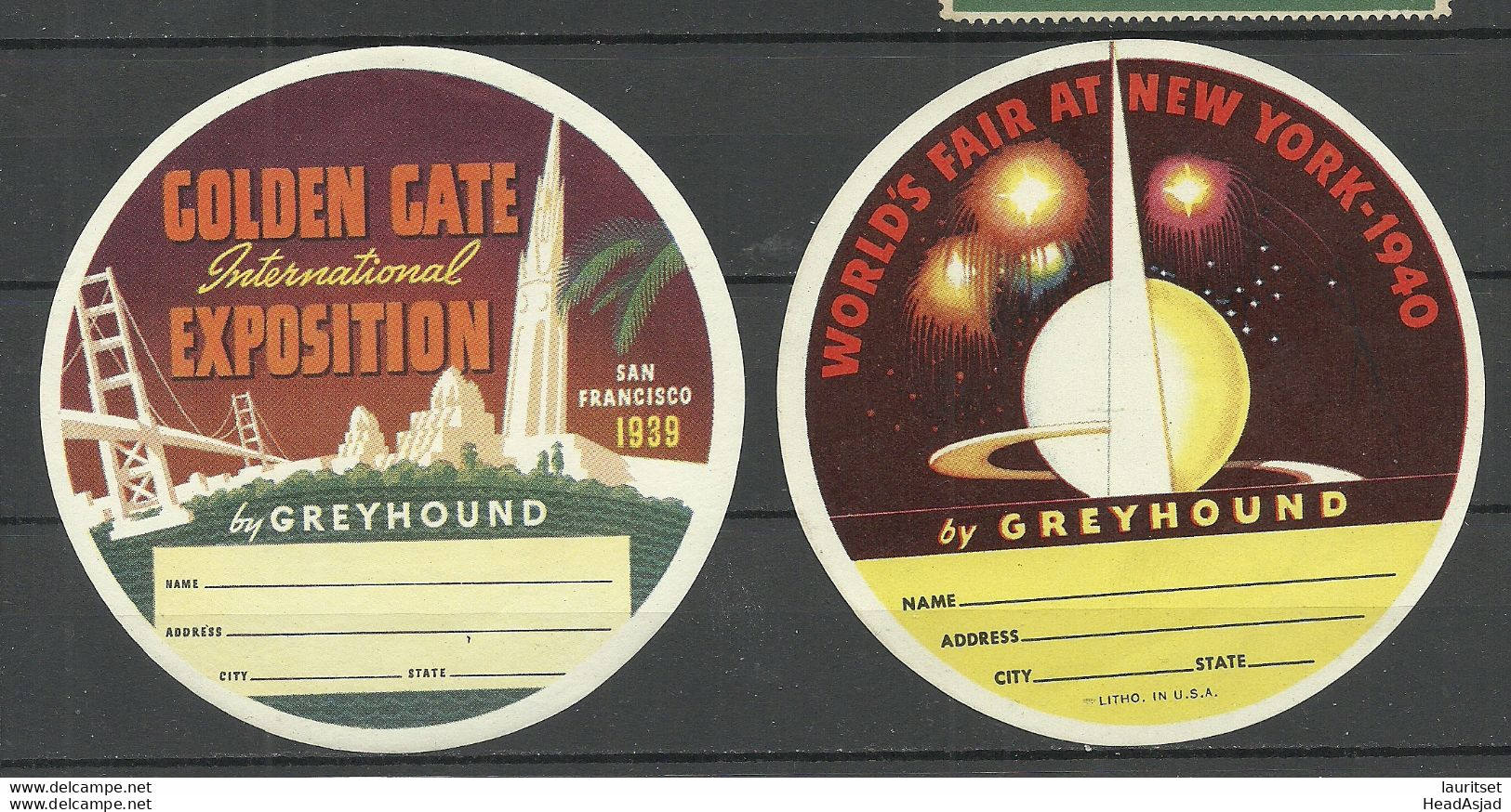 USA 1939-1940 Golden Gate San Fransisco & International Fair New York Vignettes Poster Stamps Greyhound * - Vignetten (Erinnophilie)