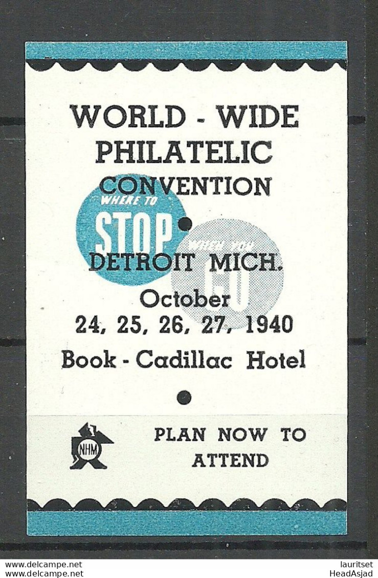 USA 1940 Vignette Advertising Stamp Exhibition Detroit * Philatelic Convention - Erinnophilie