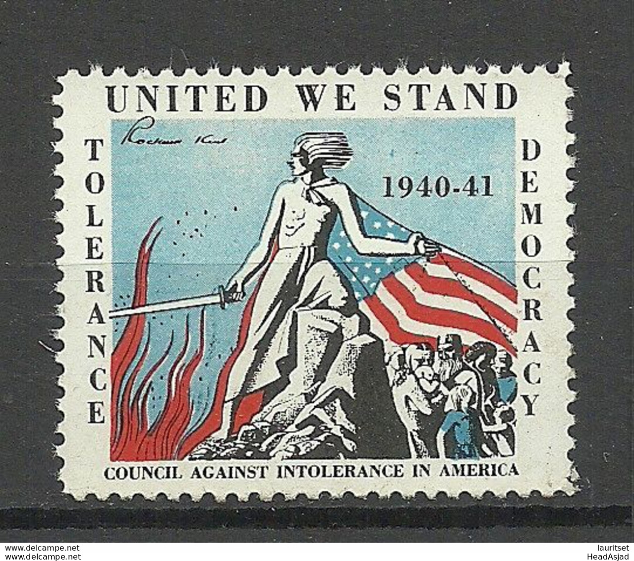 USA 1940/41 Vignette Poster Stamp Tolerance & Democracy (*) Council Against Intolerancy In America - Vignetten (Erinnophilie)