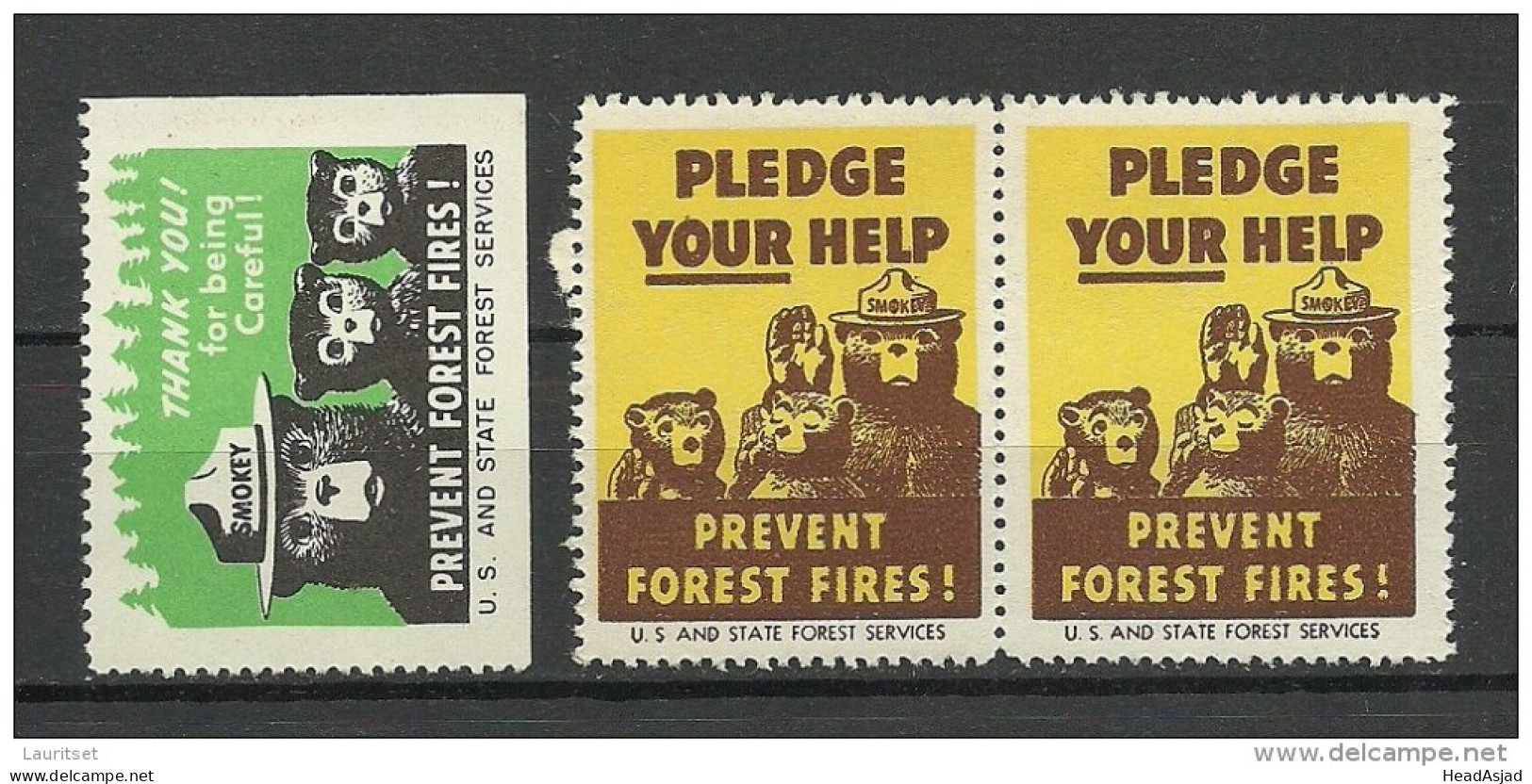 USA Ca 1940 Vignette Prevent Forest Fires Usa And State Forest Services MNH - Cinderellas