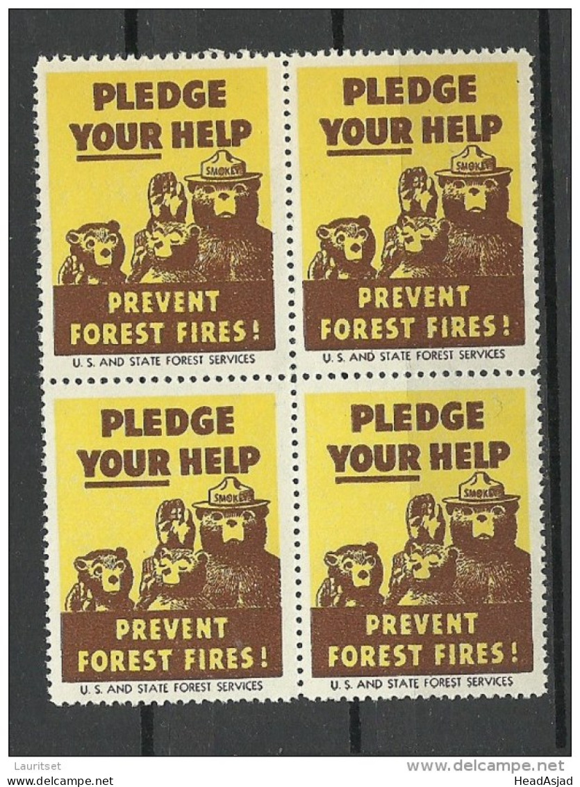 USA 1938 Vignette Prevent Forest Fires Usa And State Forest Services In 4-block MNH - Erinnofilia