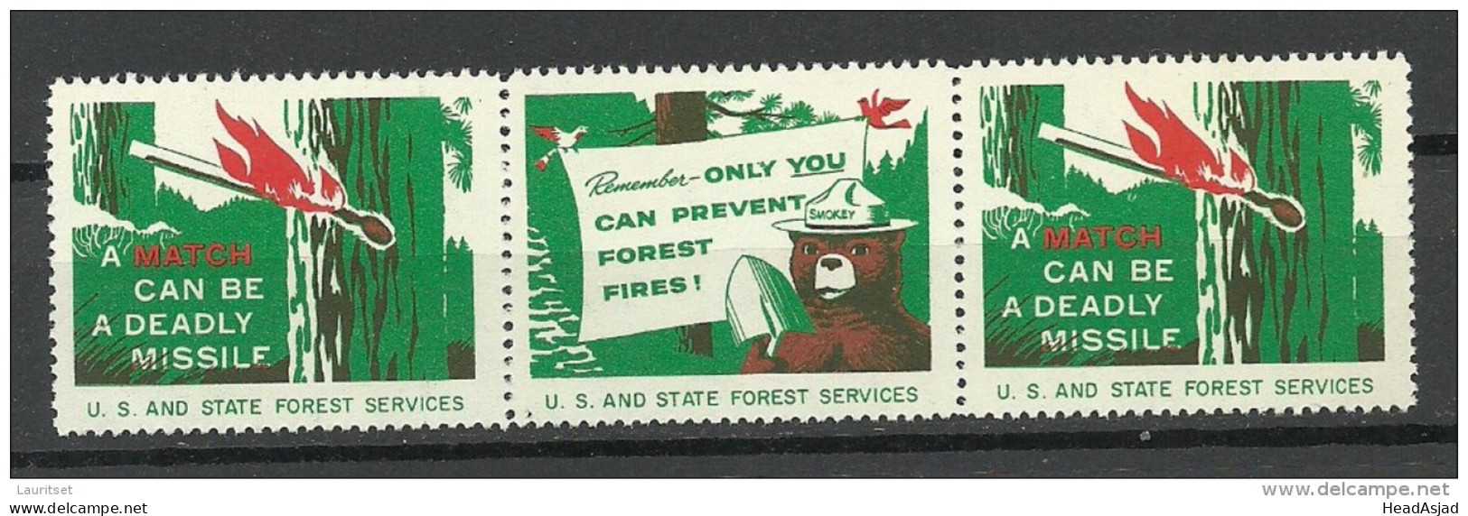 USA 1938 Vignette Prevent Forest Fires Usa And State Forest Services In 3-stripe MNH - Erinnophilie