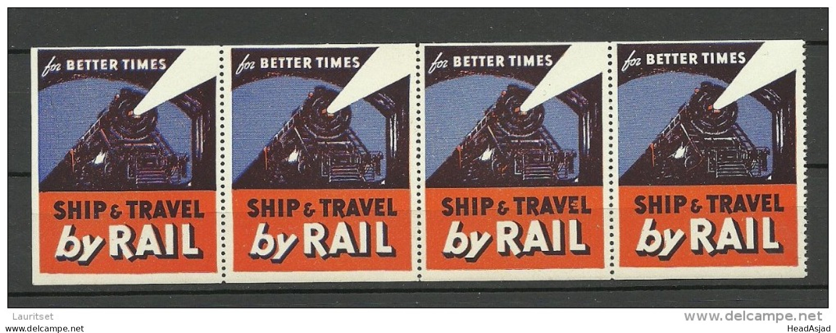 USA 1930ies Vignette Poster Stamp Ship And Travel By Trail Train 4-stripe MNH - Eisenbahnen