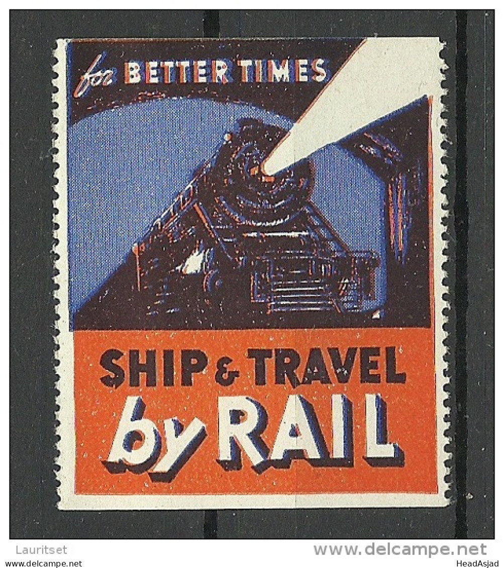 USA 1930ies Vignette Poster Stamp Ship And Travel By Trail Train Eisenbahn MNH - Trains