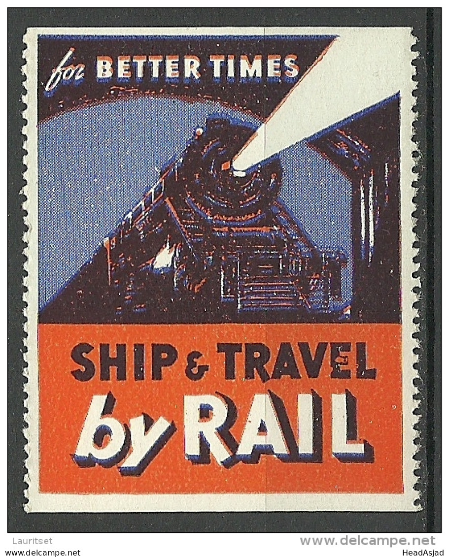 USA 1930ies Vignette Poster Stamp Ship And Travel By Trail Train Eisenbahn MNH - Treinen