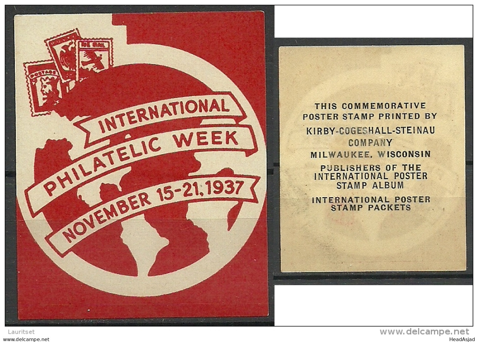 USA 1937 Vignette Reklamemarke Advertising International Philatelic Week * - Vignetten (Erinnophilie)