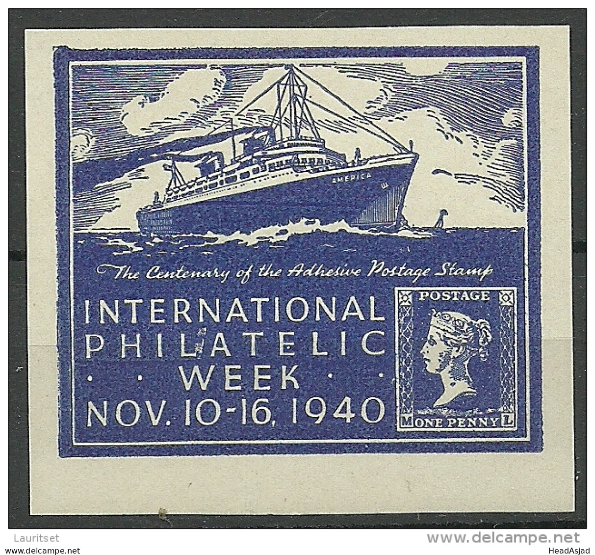 USA Ca 1940 Vignette Reklamemarke International Philatelic Week Black Penny Ship Schiffe MNH - Bateaux