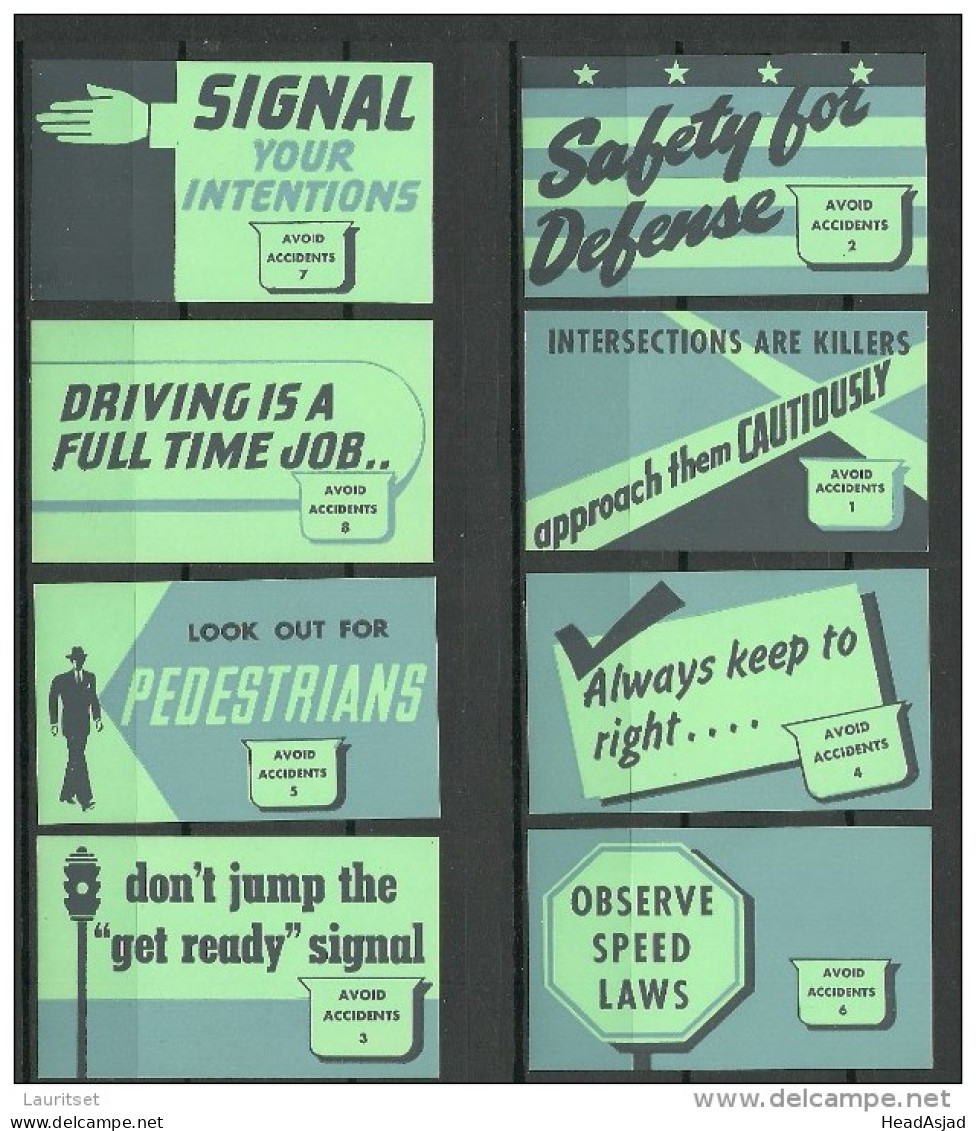 USA Ca 1950ies Vignetten Propaganda Stamps Safe Driving Traffic Sicherheit In Verkehr MNH - Cars