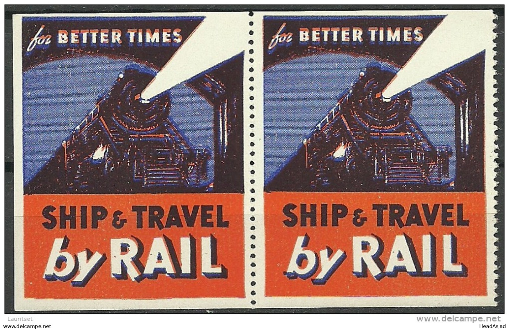 USA 1930ies Vignette Poster Stamp Ship And Travel By Trail Train Eisenbahn As A Pair MNH - Treinen