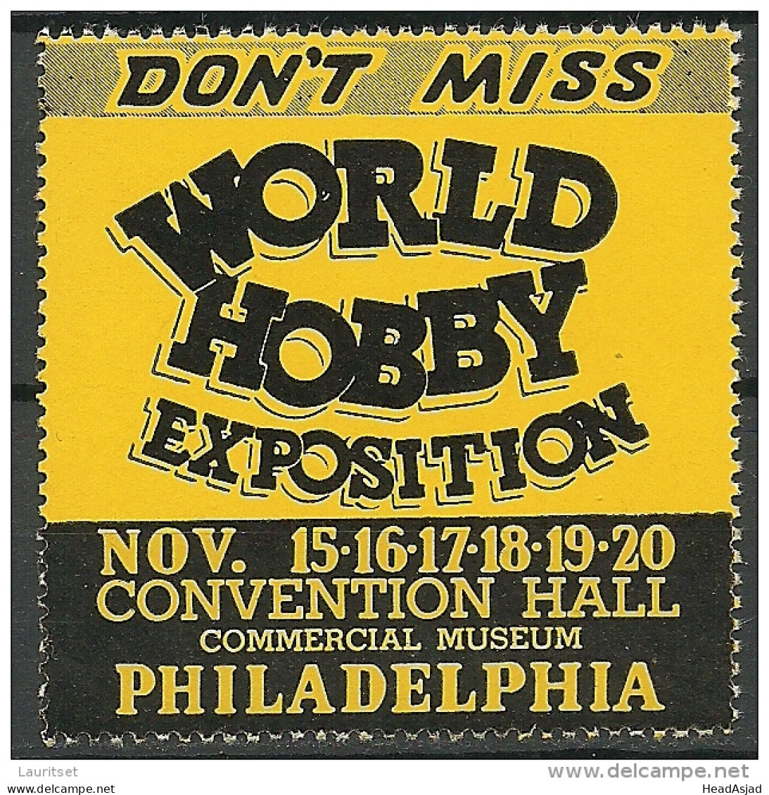 USA Vignette Advertising Stamp Reklamemarke World Hobby Exposition Philadelphia MNH - Other & Unclassified